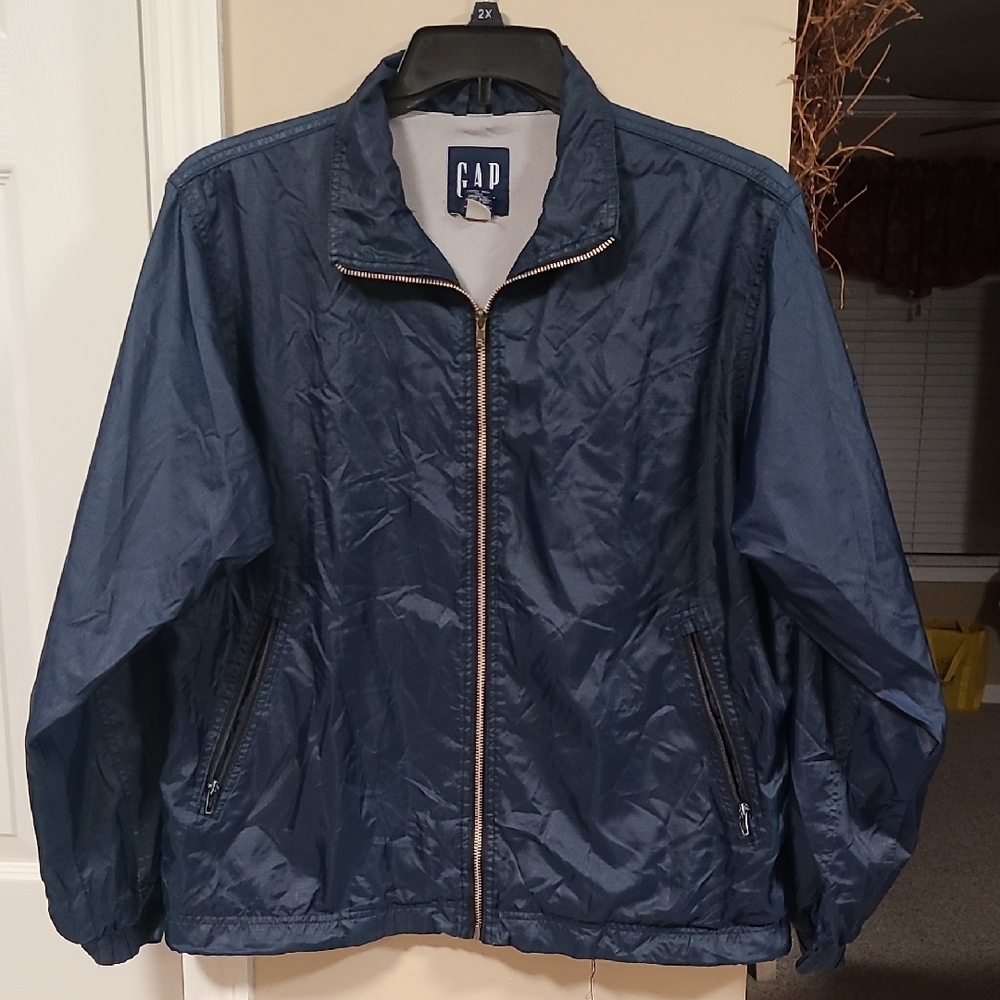 GAP Men's Navy Windbreaker Jacket sz small 2000 Full Zip Pockets